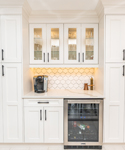 Deep Pantry Storage with Plain Glass and Desk Area